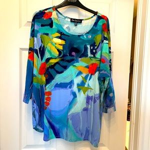 Sz XL Claire Desjardins Multi Coloured ¾ sleeve Top